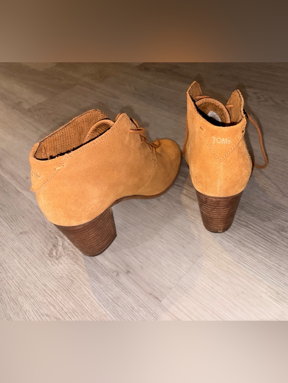 TOMS Suede Lace-Up Ankle Booties in Tan
